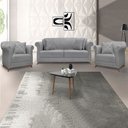 Ver imagem 2 de Kit 2 Poltronas e Sofá Living 2 Lugares 1,60m Vênus Linho Grafite Pés Castanho - Pallazio