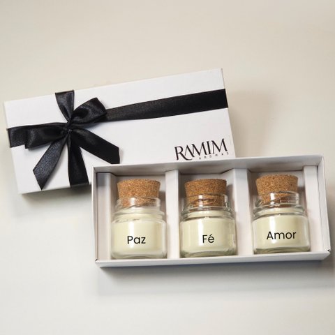Kit com 3 Mini Velas Aromáticas Bambu, Canela e Lavanda