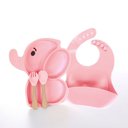 Ver imagem 1 de Kit Refeição Infantil C/ Pratinho + Talheres + Babador Silicone Rosa