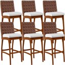 Ver imagem 1 de Kit 6 Banquetas Altas Cozinha Sala Jantar Fixa Mila B04 Couríssimo Marrom Corano Branco - Lyam
