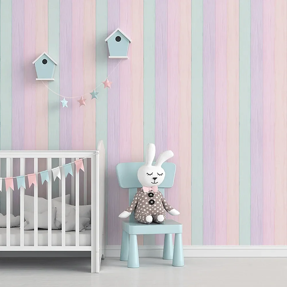 Papel de Parede Adesivo Infantil Madeira Colorida Lavável Fosco 3m