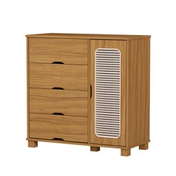 Cômoda Clara Nature com 4 Gavetas 1 1 Porta Sapateira Design de Mdf Moderno Estilo Rattan - 4
