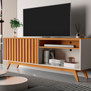 Ver imagem 3 de Rack para Sala Duas Portas Duas Prateleiras Pés em Madeira Buriti Ripado - Via Nossa:off White/natur