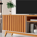 Ver imagem 5 de Rack para Sala Duas Portas Duas Prateleiras Pés em Madeira Buriti Ripado - Via Nossa:off White/natur