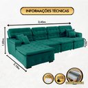 Ver imagem 3 de Sofá Orlando 3.45x2.10m com Chaise, Retrátil e Reclinável - Verde