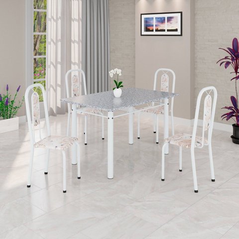 Conjunto Sala de Jantar com 4 Cadeiras Lívia Branco/Bege