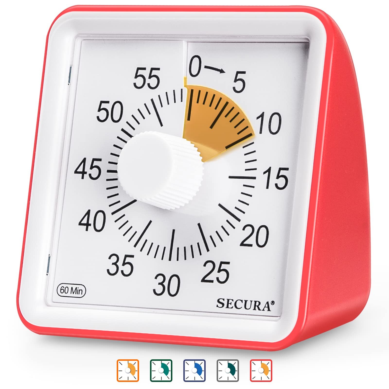 Secura Timer Visual de 60 Minutos para Sala de Aula e Gestão de Tempo (laranja e Vermelho) - 1