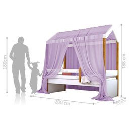 Cama Montessori Cabana Solteiro Com Colchão E Dossel Lilás - 3