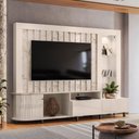Ver imagem 1 de Estante de Tv 70 Pol 243cm Ripado Sala de Estar Nivora Calacata-off White M20 - D'Rossi