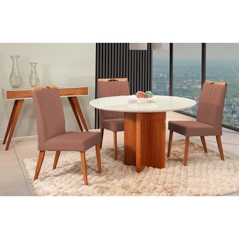 Mesa de jantar + 4 cadeiras Milão Tampo 120 cm Terracota