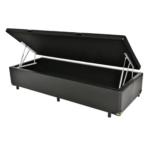 Cama Box Baú Corino Preto Solteiro 78x188x42