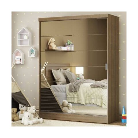 Guarda-Roupa Infantil Madesa Nick 2 Portas de Correr de Espelho Rustic Cor:Rustic