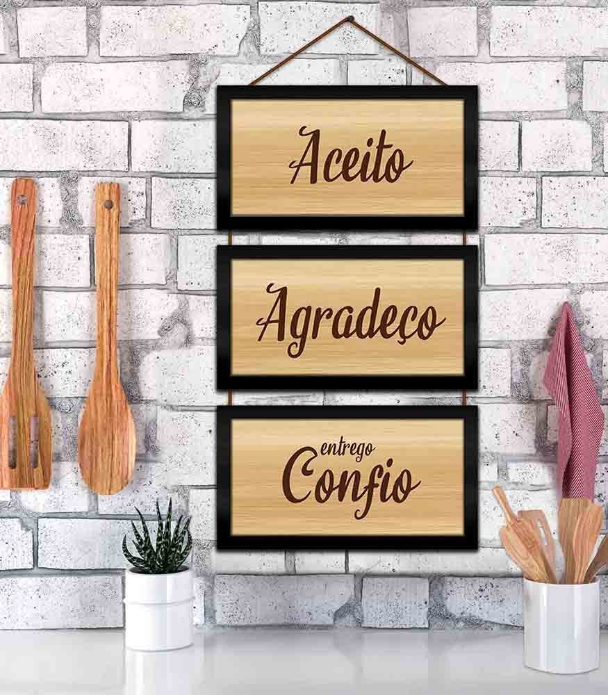 Kit Quadros Decorativos e Corda 3pçs 17x32 Agradeço e Confio - Moldura Preta - 4