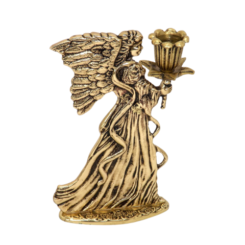 Castiçal ANJO Em Latão Artesanal Reciclado SAT Anjo Dourado
