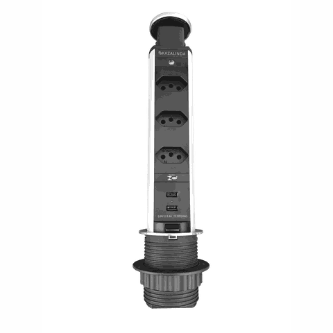 Torre de Tomada com Tampa Inox Multplug 3 Tomadas 2 Usb