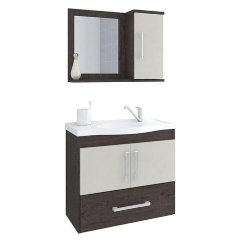 Gabinete de Banheiro com Cuba e Espelheira Atenas 65cm Cafe/off White - Mgm
