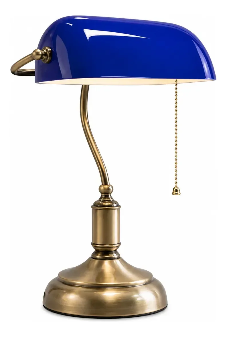 Abajur Banker Azul Clássico Luminária de Mesa Retro Luxo