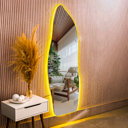 Espelho C/ Led Touch Grande Corpo Inteiro Lapidado Orgânico Decorativo 170x70cm Luxo Suporte Parede - 4