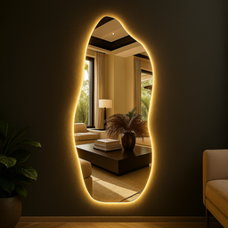 Espelho C/ Led Touch Grande Corpo Inteiro Lapidado Orgânico Decorativo 170x70cm Luxo Suporte Parede - 1