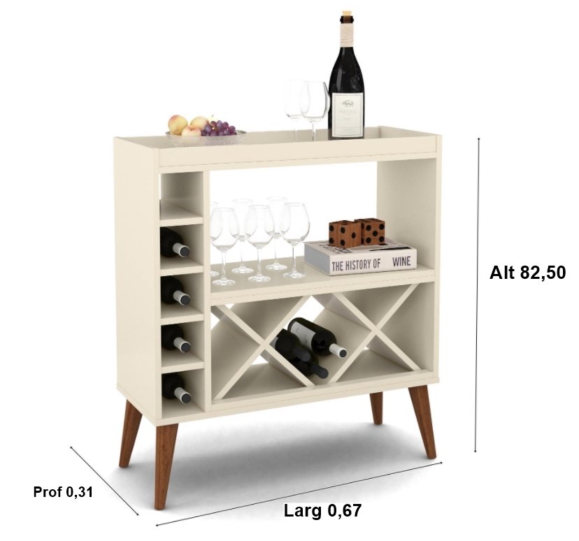 Aparador com Adega Estilo Retrô Chateau Cor Off White - Comprar Móveis em Casa - 1