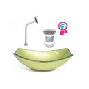 Ver imagem 1 de Cuba Vidro Oval Chanfrada 46cm Verde Oliva Válvula Torneira