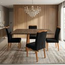 Ver imagem 1 de Conjunto Mesa Jantar Isabela 1,2m Freijó Pés Cerejeira 4 Cadeiras Heloísa Almofadada - Preto Veludo