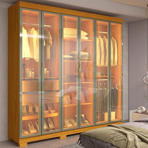 Guarda-Roupa Casal com 6 Portas Reflecta com Pés 100% MDF Império Marrom/Marrome