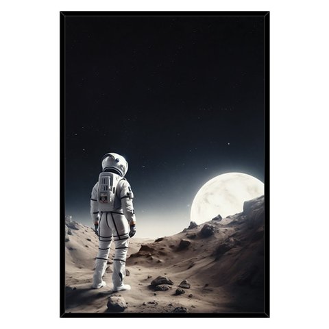 Quadro Decorativo Astronauta e Lua Moldura Cx Alta 40x60 Arte na Arte Moldura Preta