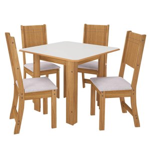 Conjunto de Mesa Indékes Lisboa 90x90cm com 4 Cadeiras - Freijó/Off White