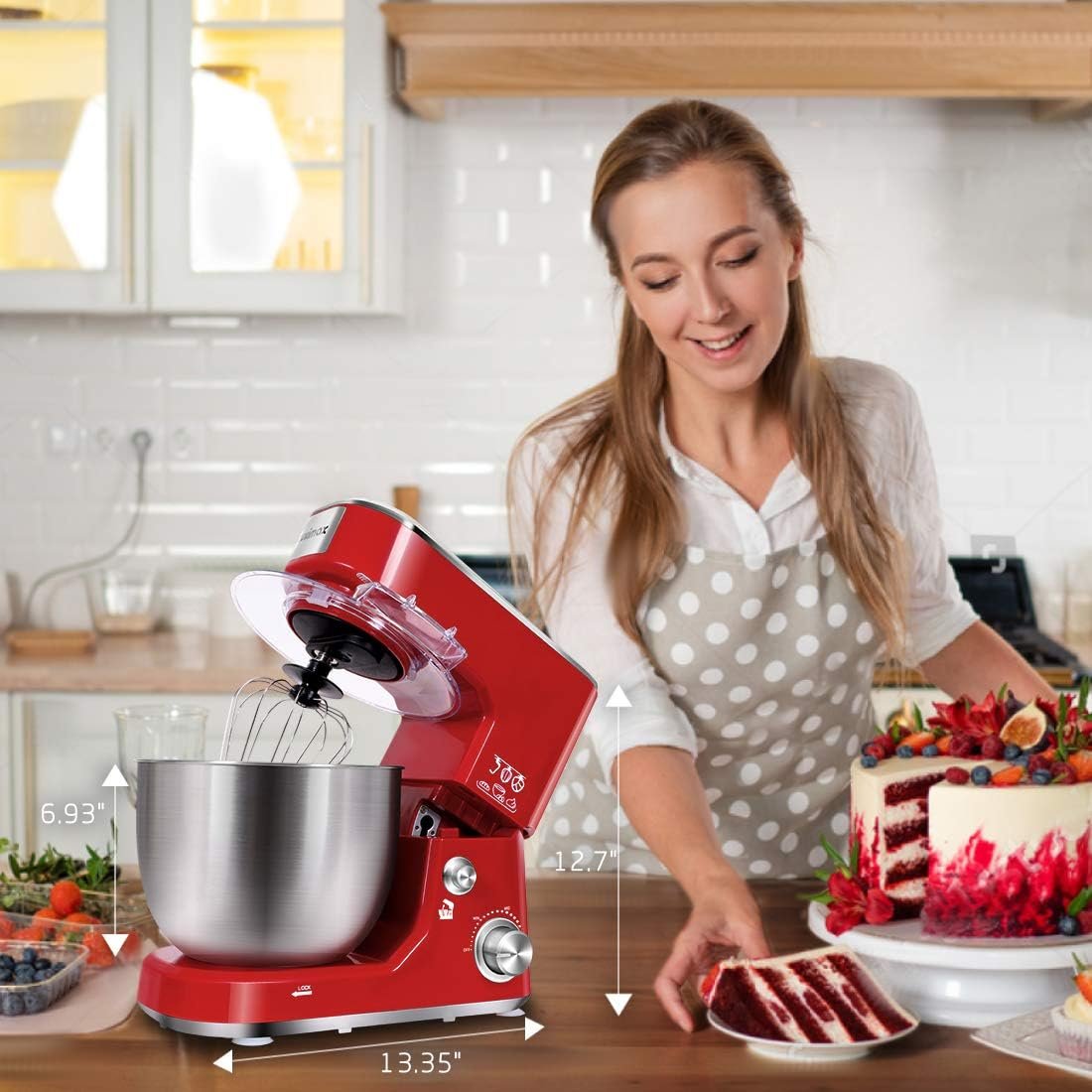 Cusimax Stand Mixer 5-qt, Inox, Inclina, Vermelho - 7