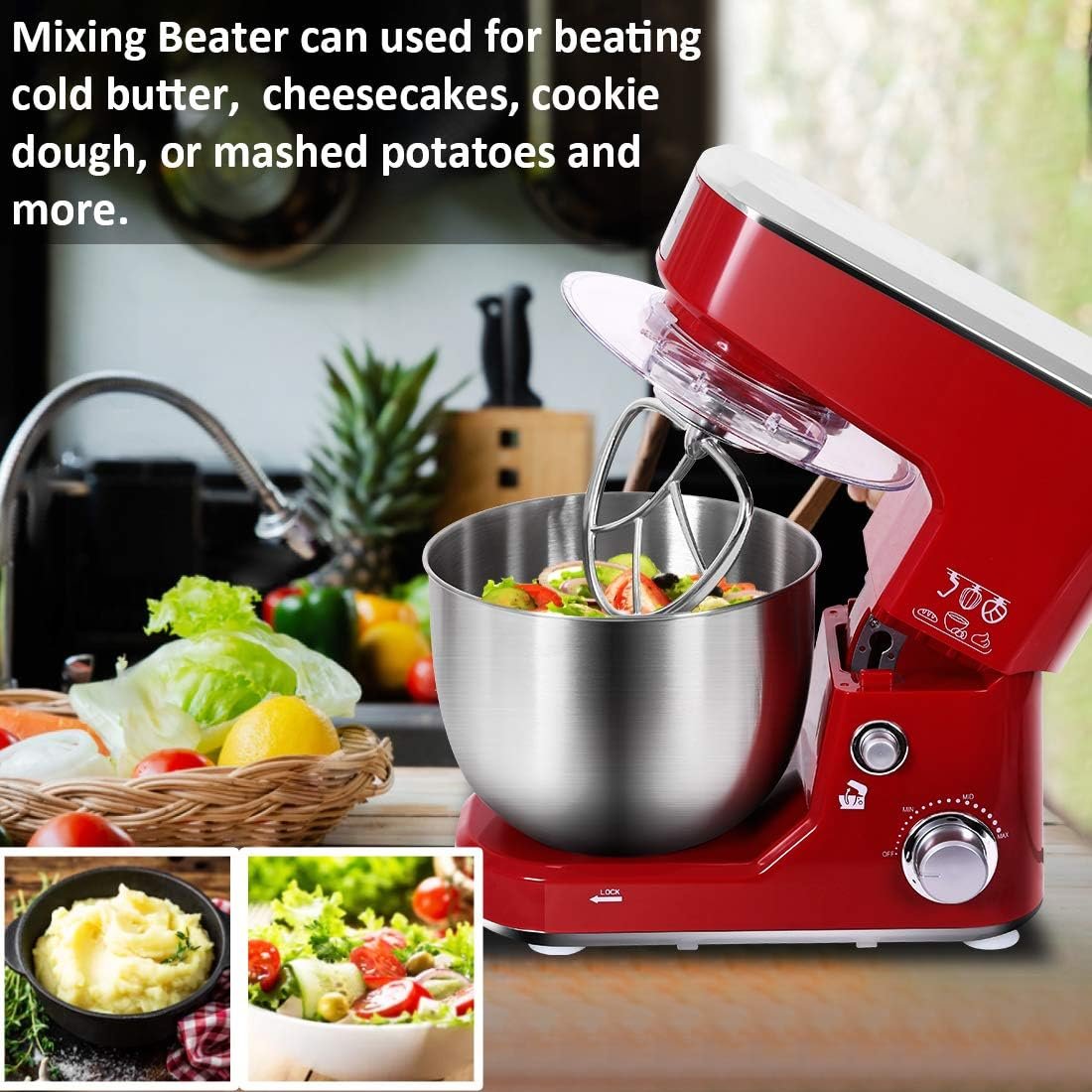 Cusimax Stand Mixer 5-qt, Inox, Inclina, Vermelho - 5