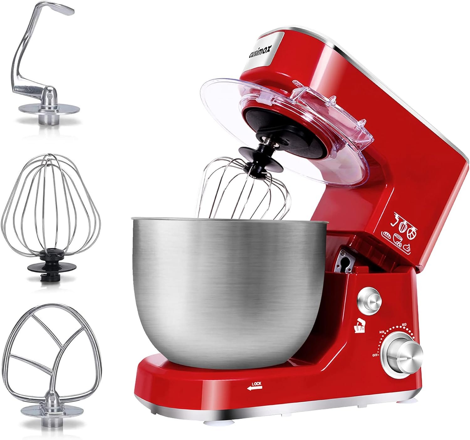 Cusimax Stand Mixer 5-qt, Inox, Inclina, Vermelho