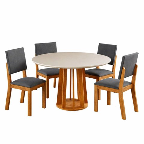 Mesa de Jantar 4 Lugares Alpes com Vidro Mel/Off White/Cinza - Viero Móveis