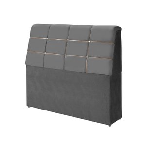 cabeceira box diamante 140cm com bau detalhe estofado:Cinza