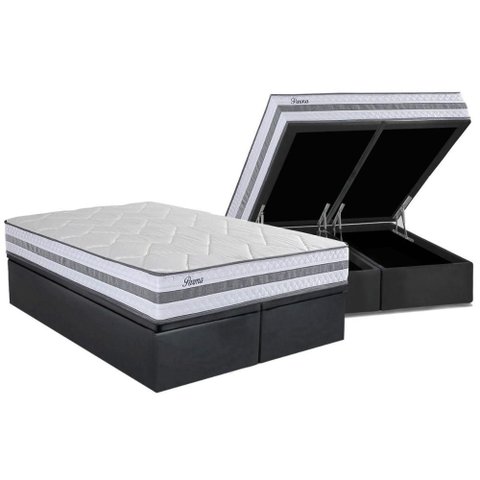 Conjunto Box Baú Queen: Colchão Molas Herval Ensacadas Parma + Base Crc Suede Gray (158x198)