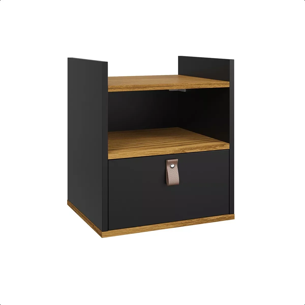 Mesa de Cabeceira Flow Retrô - Preto com Freijó - 2