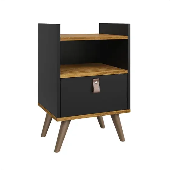 Mesa de Cabeceira Flow Retrô - Preto com Freijó