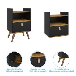 Mesa de Cabeceira Flow Retrô - Preto com Freijó - 5