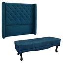Ver imagem 1 de Kit Cabeceira e Calçadeira Recamier Solteiro 0,90m Vicenza Veludo Azul Marinho - Pallazio