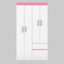 Ver imagem 1 de Guarda Roupa Solteiro 4 Portas e 2 Gavetas Lótus- Branco/rosa/branco