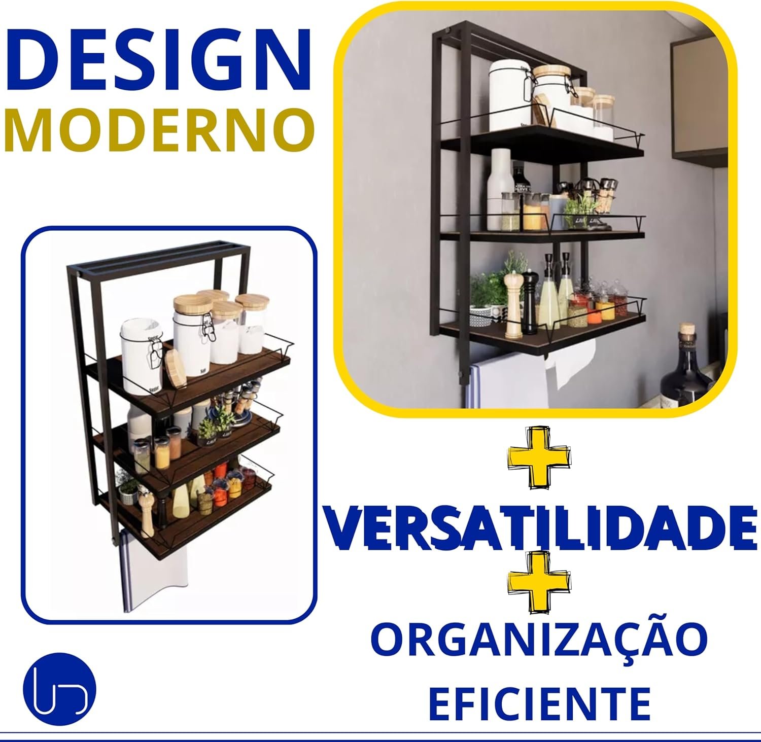 Prateleira Porta Temperos Parede Cozinha Organização Design Sofisticado Preto Fosco Aço Alta Durabil - 5