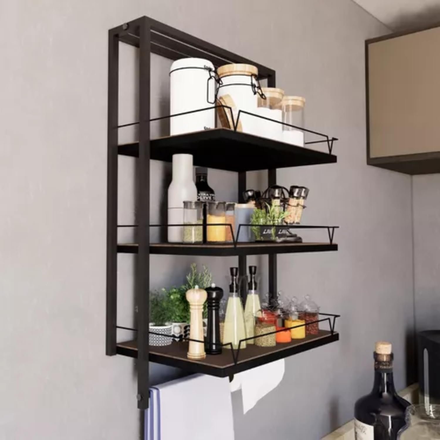 Prateleira Porta Temperos Parede Cozinha Organização Design Sofisticado Preto Fosco Aço Alta Durabil