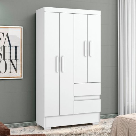 Guarda Roupa Solteiro 100cm 4 Portas Raely Branco A15 - Mpozenato