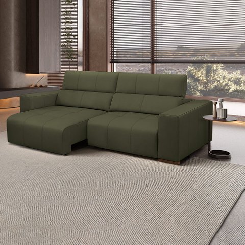 Sofá Decorativo Barbosa 3 Lugares Sala de Estar 250cm Reclinável e Retrátil Couro Fendi G88 - Gran B