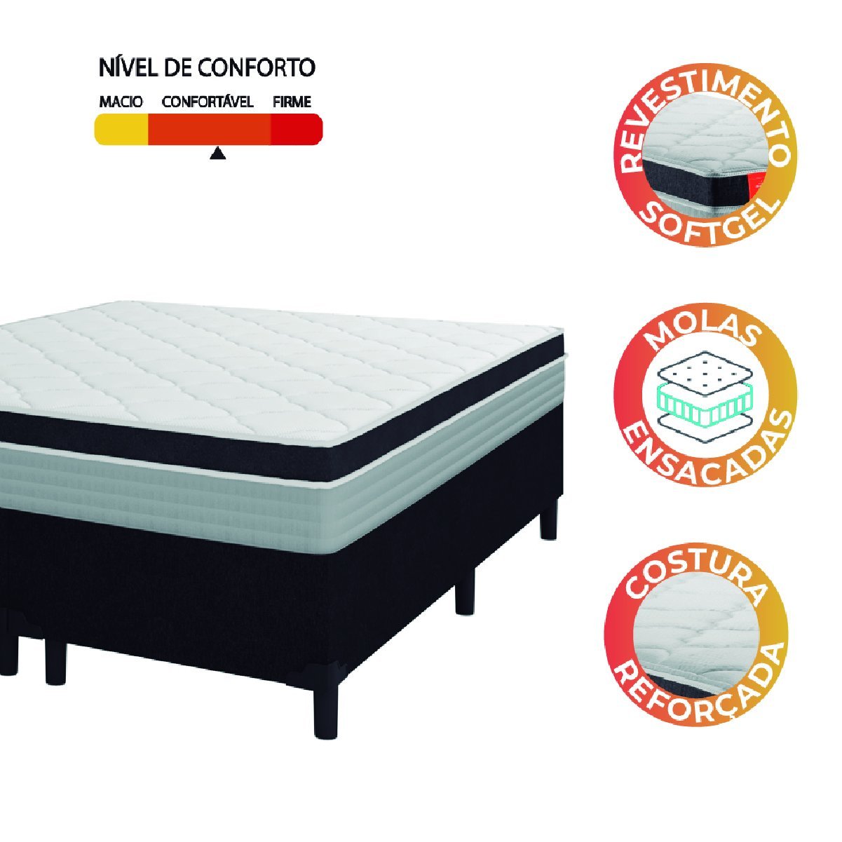 Cama Box Casal Queen Colchão Molas Ensacadas Real 158x198x65cm Preto/cinza - 5