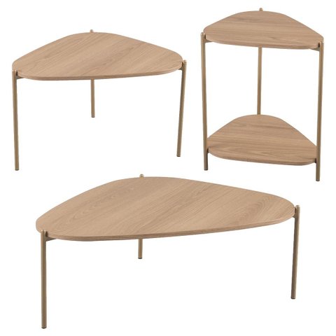 Conjunto Sala Mesa Centro Lateral Orgânica Pé Metal Hanover/dourado