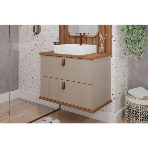 Bancada de Banheiro Balcão Milano 1 Porta e 1 Gaveta C- Cuba 80cm Cappuccino-freijo - Mgm