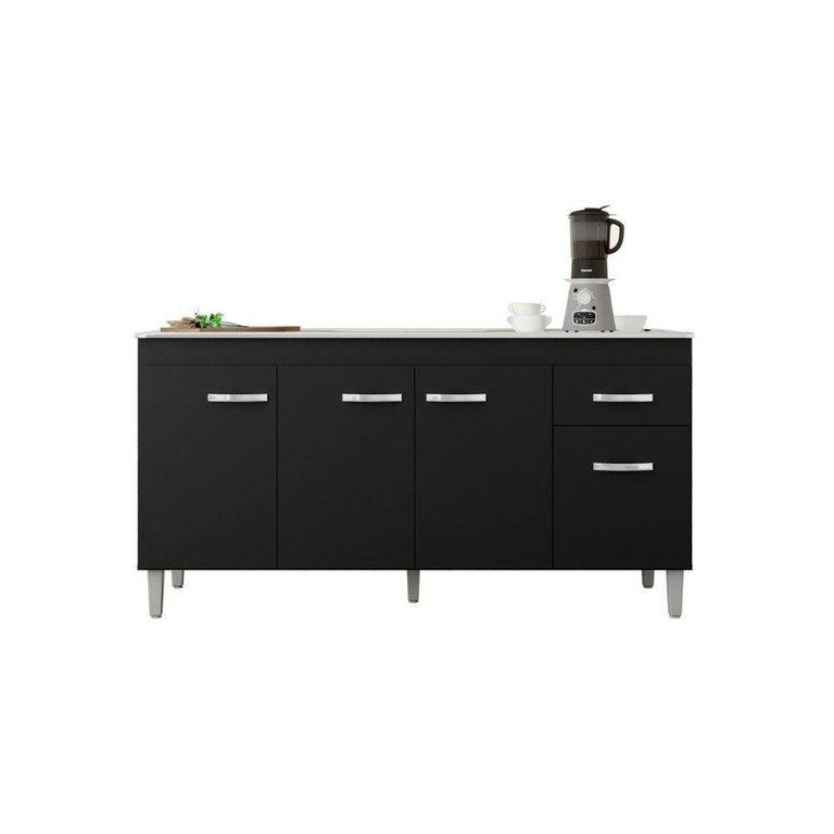 Balcão Gabinete para Pia Gabriela sem Tampo 150cm 4 Portas 1 Gaveta Preto Balcão Gabinete para Pia Gabriela sem Tampo 150cm 4 Portas 1 Gaveta Preto