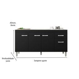 Balcão Gabinete para Pia Gabriela sem Tampo 150cm 4 Portas 1 Gaveta Preto - 4