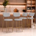 Ver imagem 1 de Kit 4 Banquetas Alta Sala de Jantar Lisa Pés Champanhe Linho Cinza m² - Monari Design